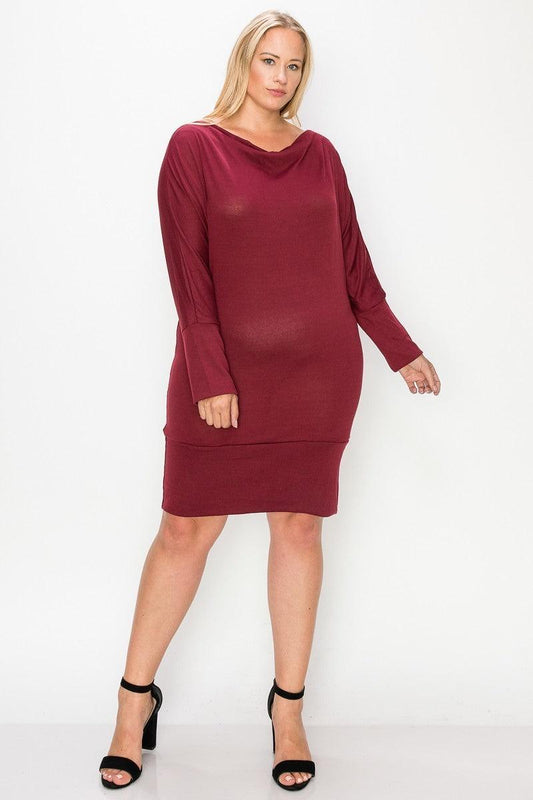 Draped Neck Long Sleeve Dress | Mixtshop LLC