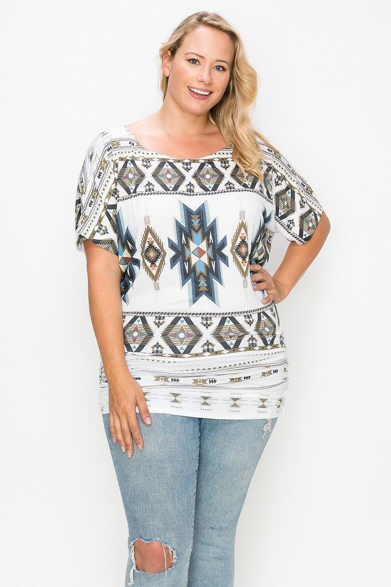 Geometric-tribal Sublimation Print Top | Mixtshop LLC Main image