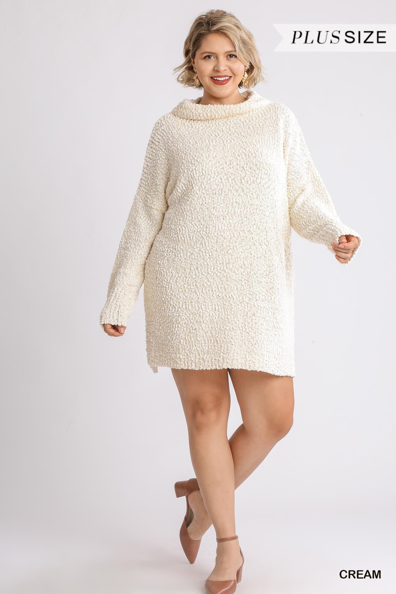 High Cowl Neck Bouclé Long Sleeve Sweater Dress | Mixtshop LLC Main image