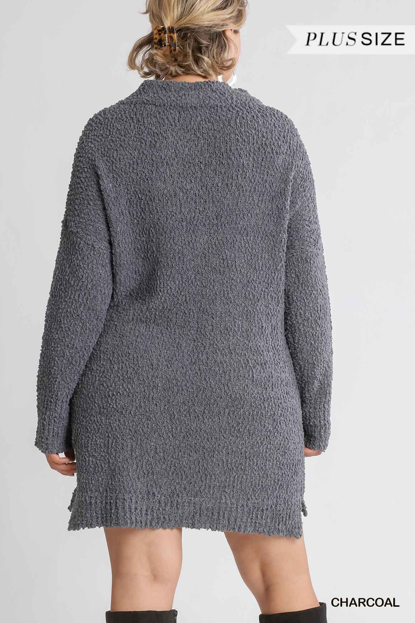 High Cowl Neck Bouclé Long Sleeve Sweater Dress | Mixtshop LLC