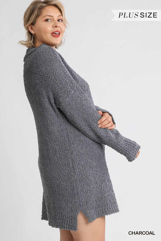 High Cowl Neck Bouclé Long Sleeve Sweater Dress | Mixtshop LLC