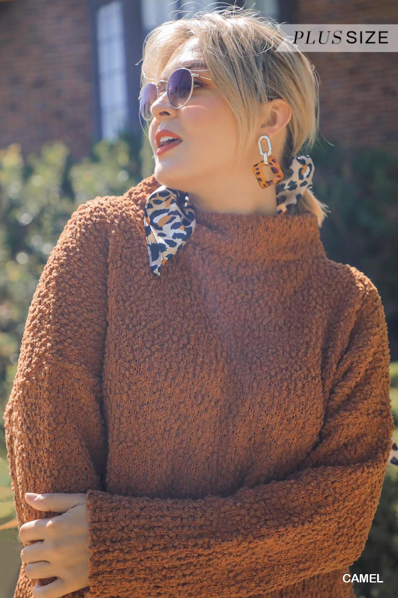 High Cowl Neck Bouclé Long Sleeve Sweater Dress | Mixtshop LLC