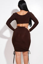 Solid Long Sleeve Ruched Short Dress With O Ring | Mixtshop LLC