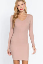 Long Slv V-neck Mini Rib Dress | Mixtshop LLC