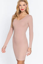 Long Slv V-neck Mini Rib Dress | Mixtshop LLC