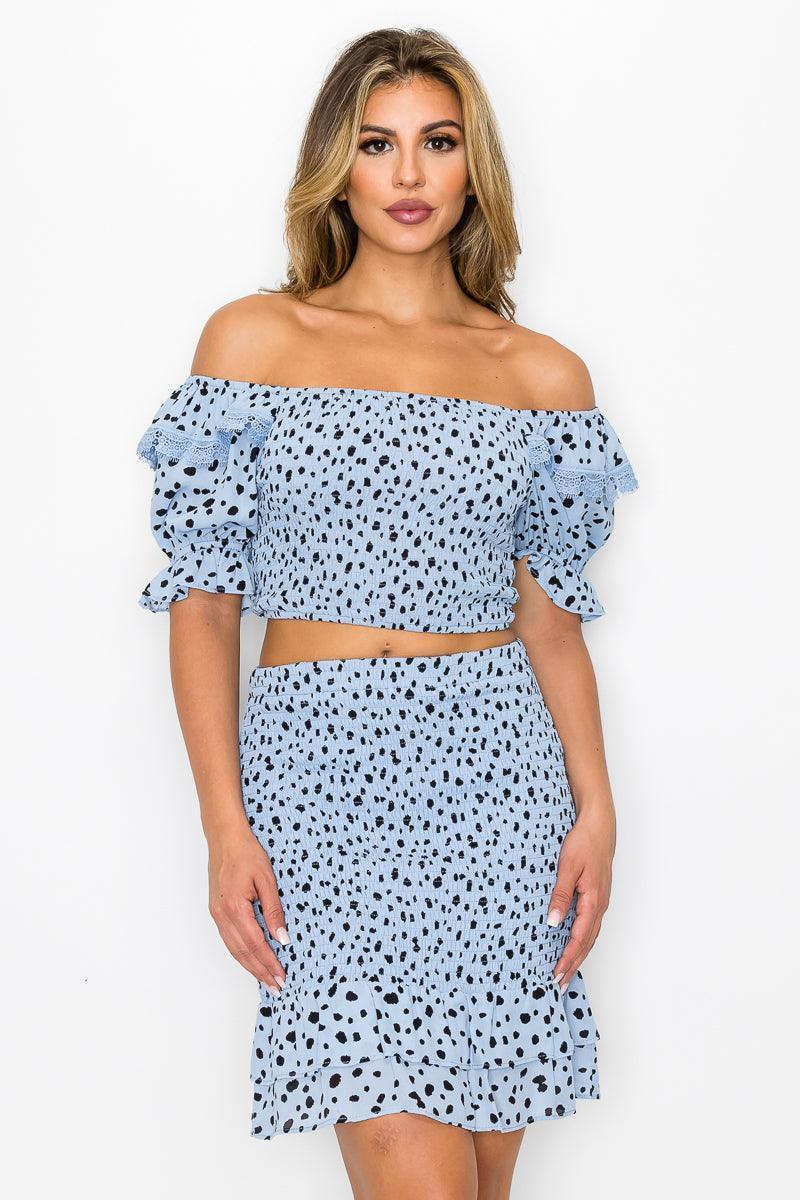 Smocking Ruffled Printed Top & Skirts Set | Mixtshop LLC Main image