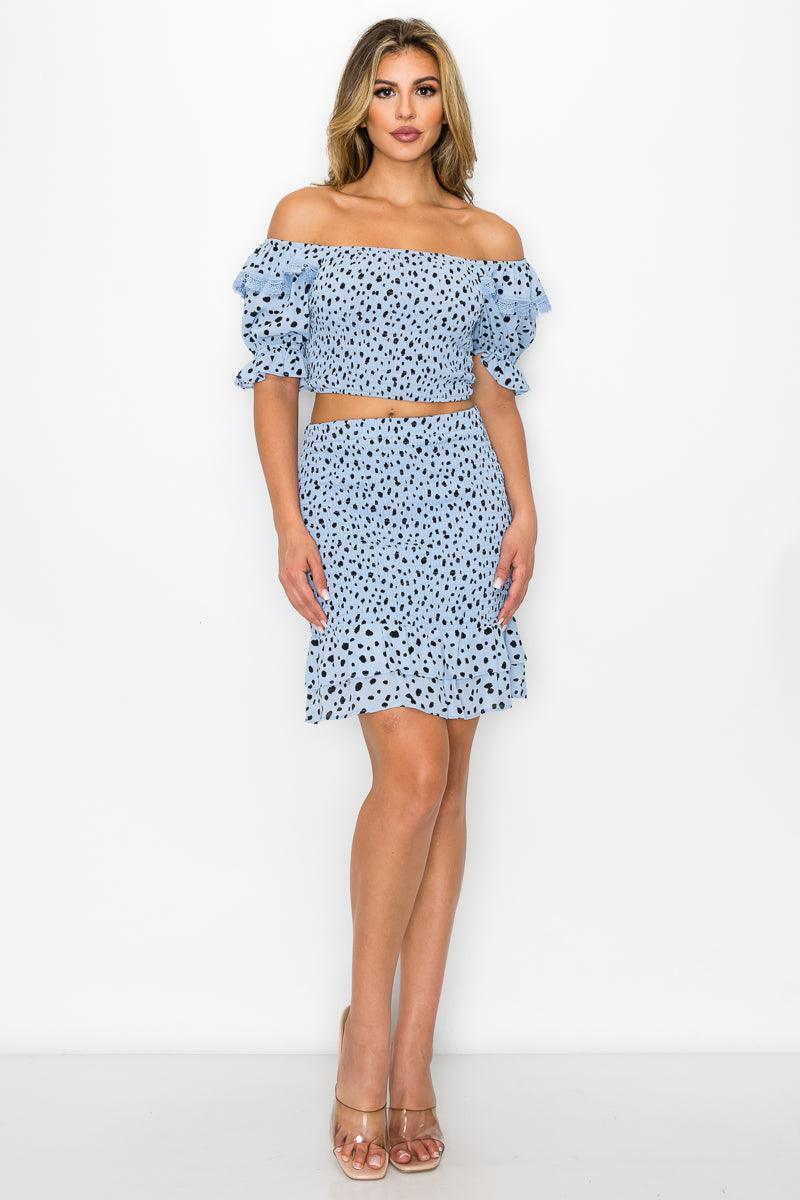 Smocking Ruffled Printed Top & Skirts Set Secondary image