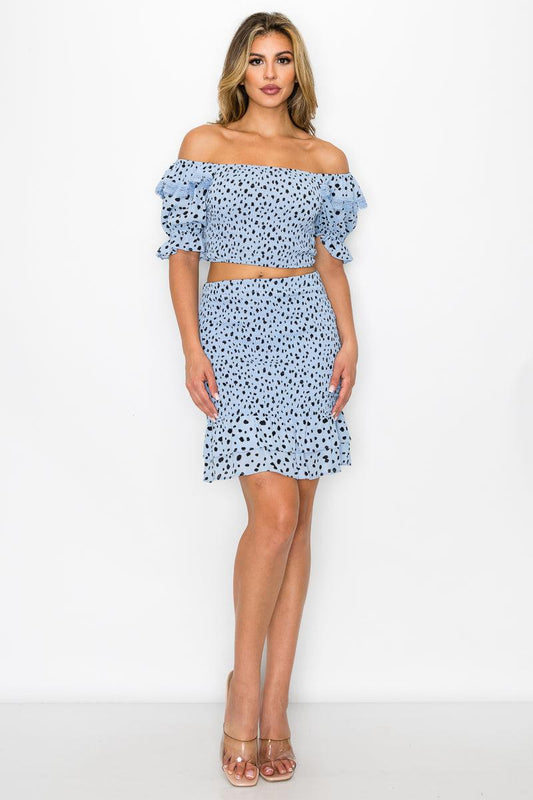 Smocking Ruffled Printed Top & Skirts Set | Mixtshop LLC