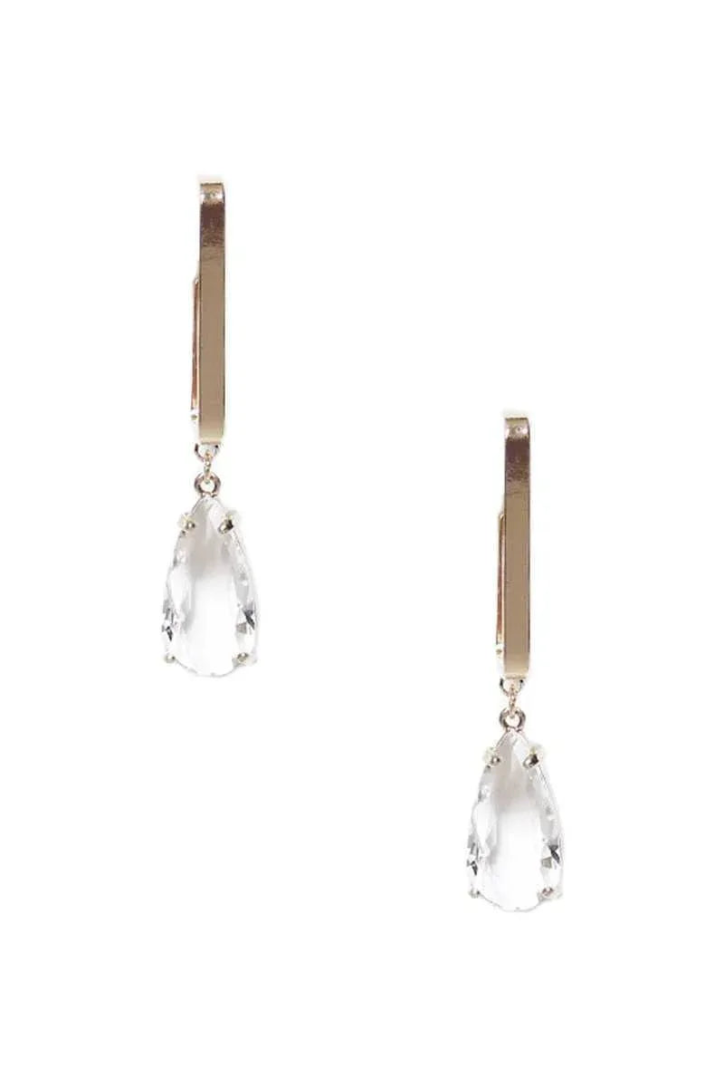 Metal Rectangle Clear Stone Dangle Earring | Mixtshop LLC Main image