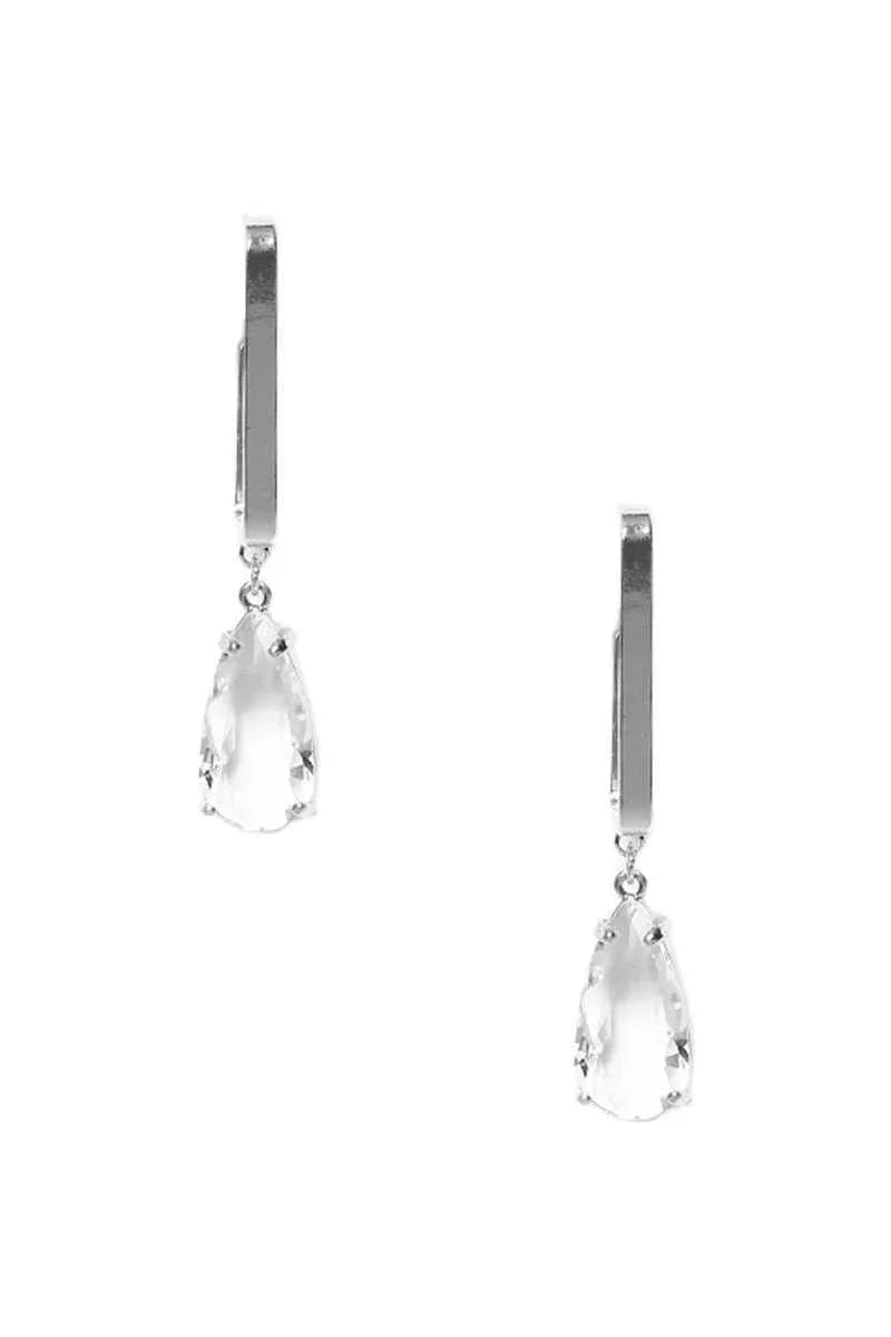 Metal Rectangle Clear Stone Dangle Earring Secondary image