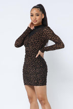 Animal Print Long Sleeve Mock Neck Mini Dress | Mixtshop LLC