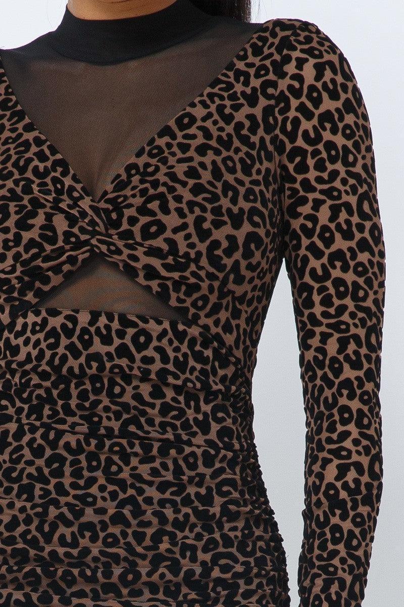 Animal Print Long Sleeve Mock Neck Mini Dress | Mixtshop LLC