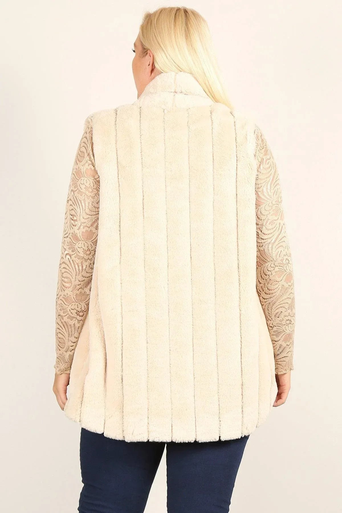 Plus Size Faux Fur Vest Jacket With Open Front, Hi-lo Hem, And Pockets | Mixtshop LLC