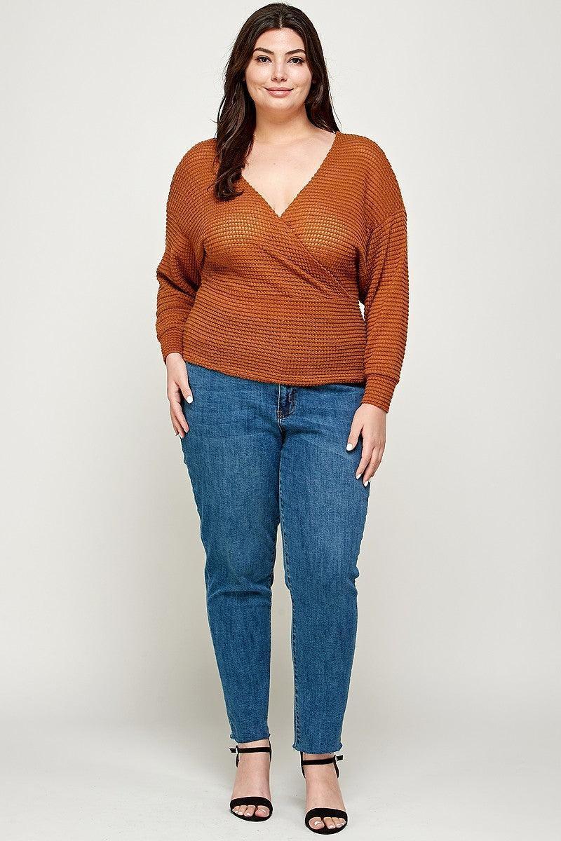 Plus Size Textured Waffle Sweater Knit Top Secondary image