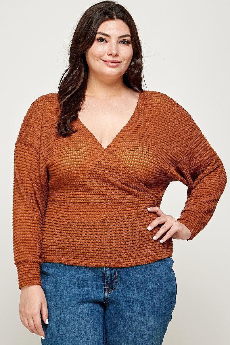 Plus Size Textured Waffle Sweater Knit Top | Mixtshop LLC