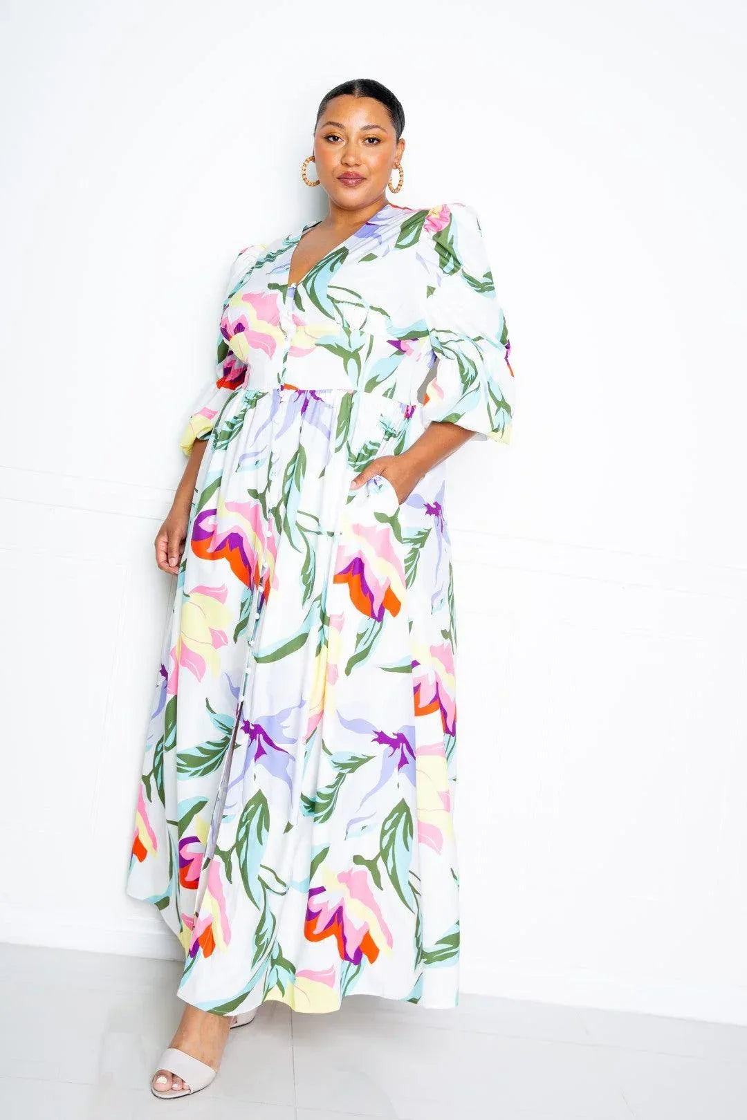 Puff Sleeve Button Front Dress | Mixtshop LLC Main image