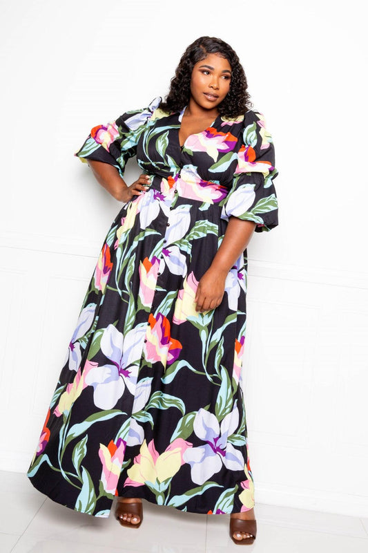 Puff Sleeve Button Front Dress | Mixtshop LLC
