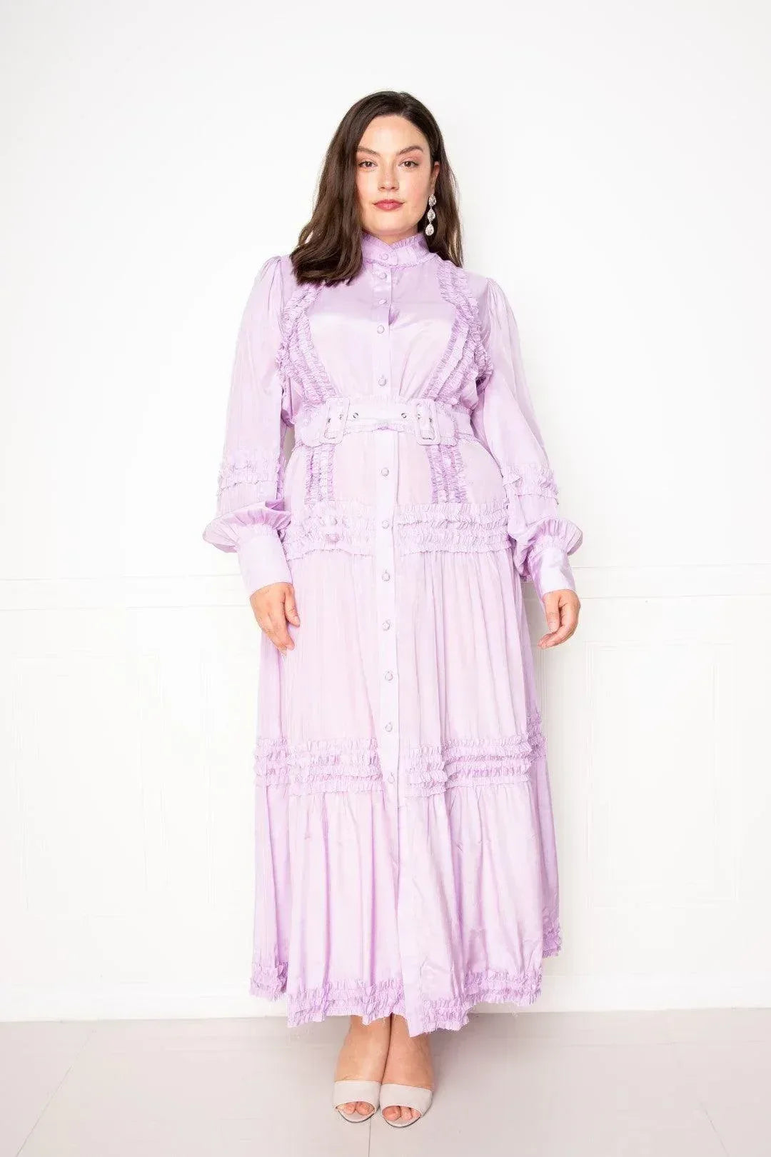 Belted Shirt Dress With Ruffle Detail | Mixtshop LLC