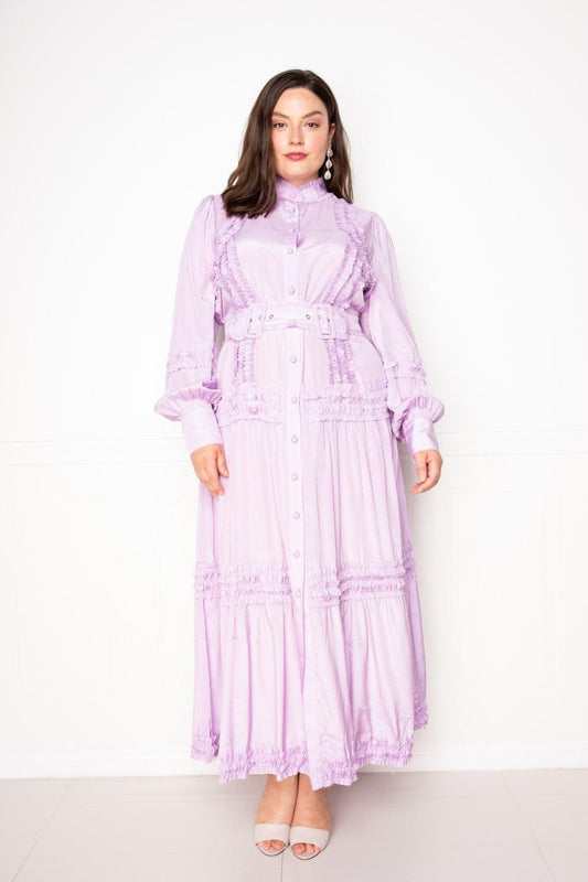 Belted Shirt Dress With Ruffle Detail | Mixtshop LLC