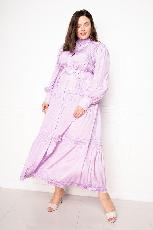 Belted Shirt Dress With Ruffle Detail | Mixtshop LLC