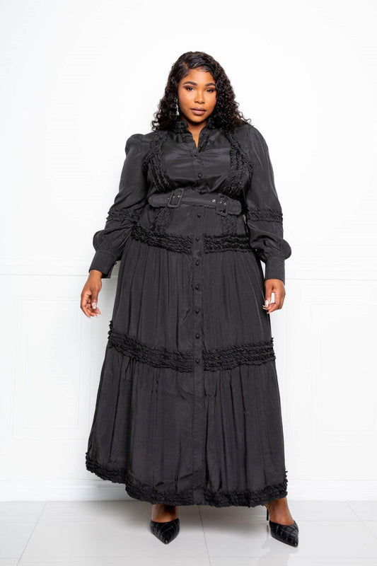 Belted Shirt Dress With Ruffle Detail | Mixtshop LLC