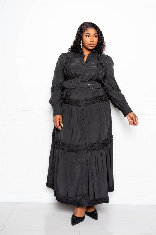 Belted Shirt Dress With Ruffle Detail | Mixtshop LLC