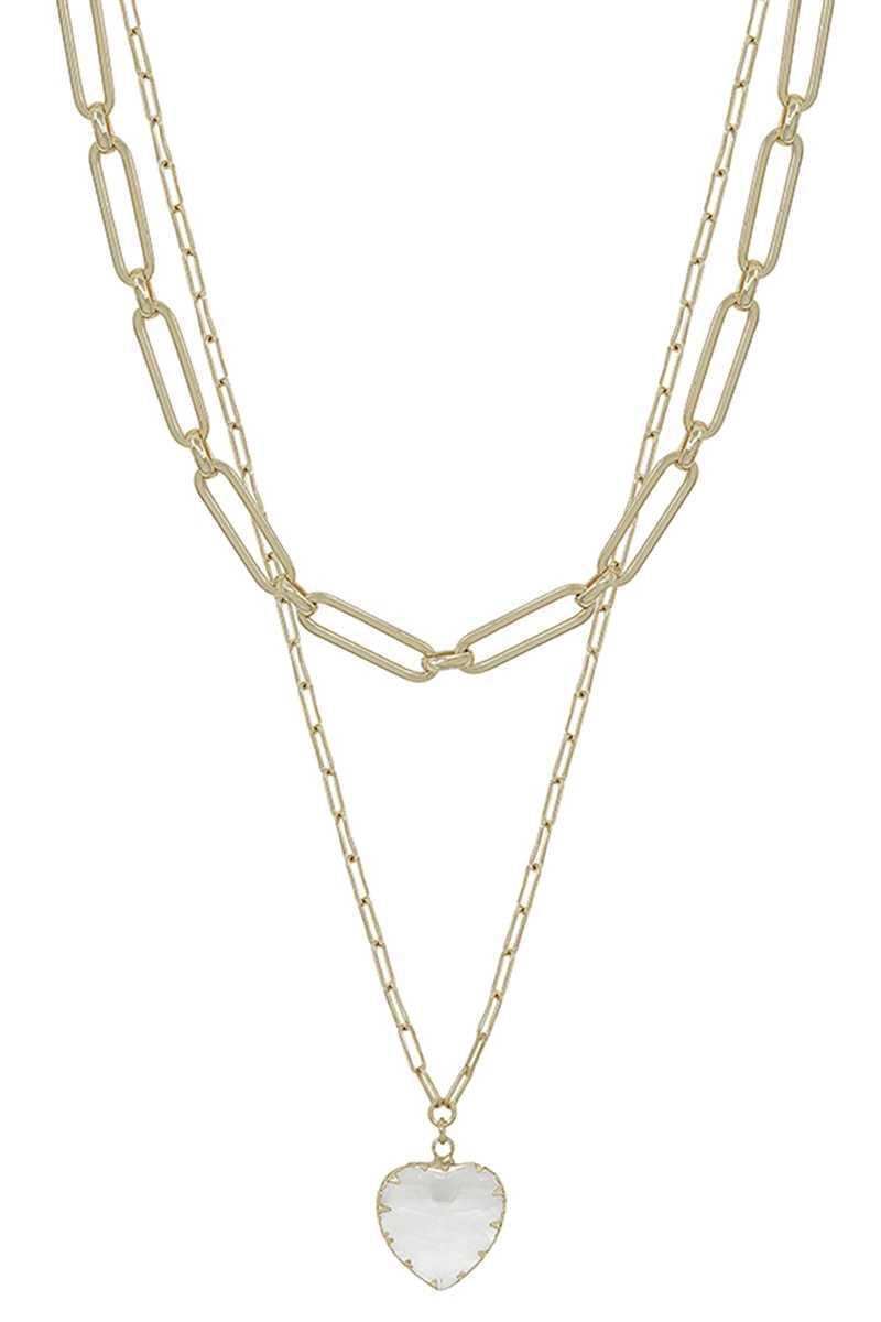 Metal Chain Heart Pendant 2 Layered Necklace | Mixtshop LLC Main image