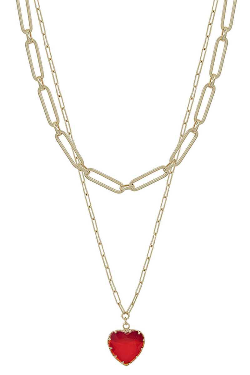 Metal Chain Heart Pendant 2 Layered Necklace | Mixtshop LLC