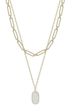 2 Layered Metal Chain Stone Pendant Necklace | Mixtshop LLC