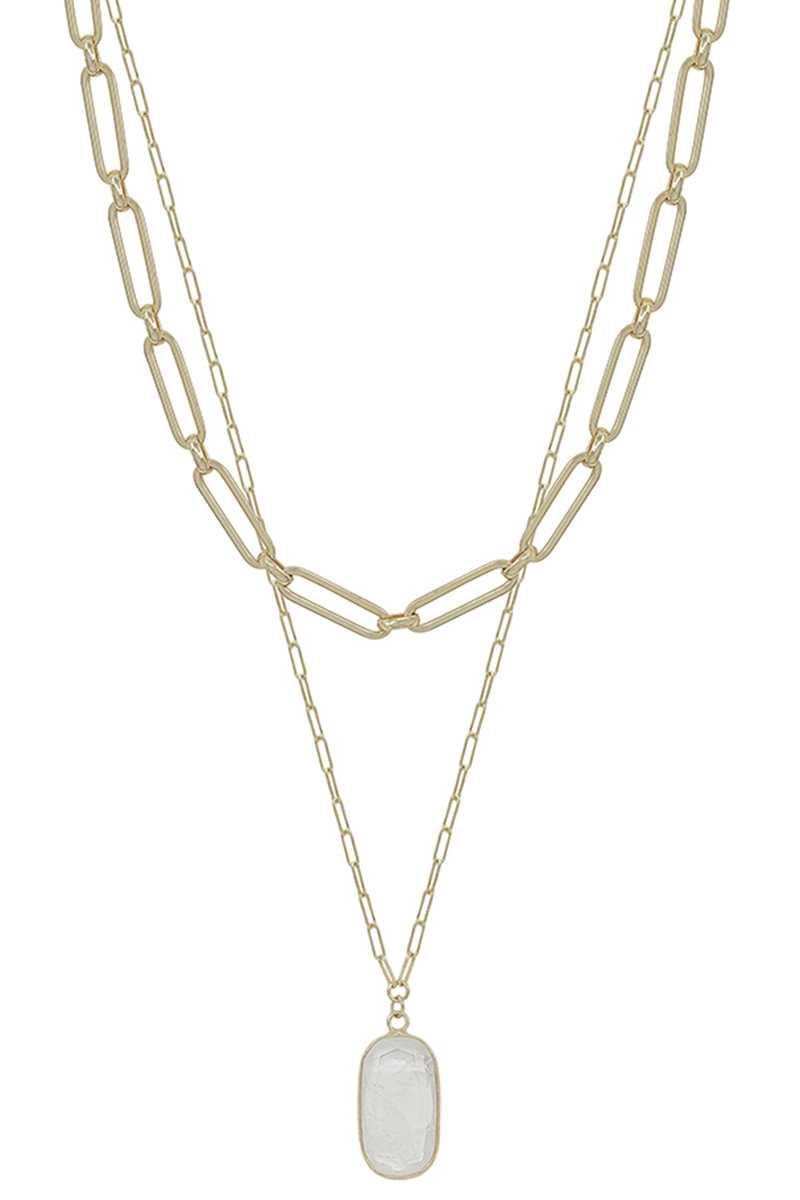 2 Layered Metal Chain Stone Pendant Necklace | Mixtshop LLC
