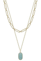 2 Layered Metal Chain Stone Pendant Necklace | Mixtshop LLC