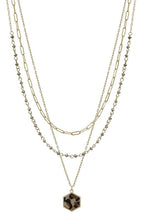 3 Layered Metal Crystal Bead Chain Hexagon Leopard Pendant Necklace | Mixtshop LLC