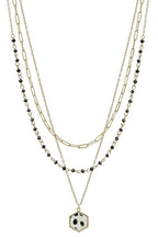3 Layered Metal Crystal Bead Chain Hexagon Leopard Pendant Necklace | Mixtshop LLC