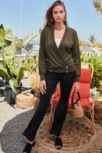Overwrap Front Button Detail Long Sleeve Knit Top | Mixtshop LLC
