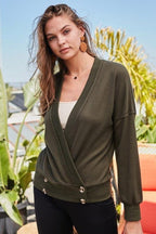 Overwrap Front Button Detail Long Sleeve Knit Top | Mixtshop LLC