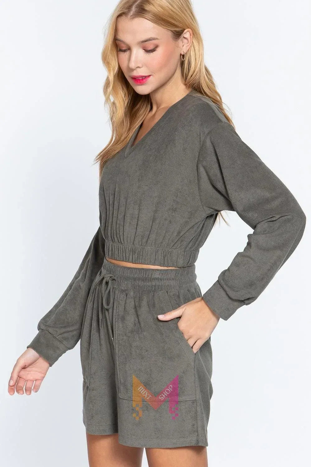 Elasticized Hem Terry Towelling Top Secondary image