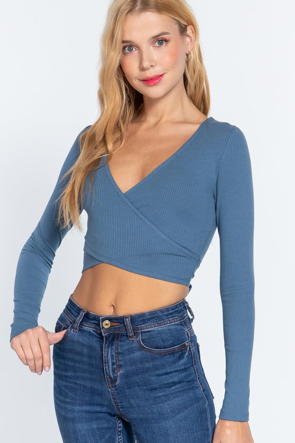 Surplice W/tie Rib Knit Top | Mixtshop LLC Main image