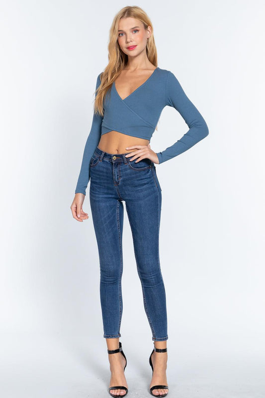 Surplice W/tie Rib Knit Top | Mixtshop LLC
