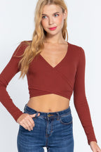Surplice W/tie Rib Knit Top | Mixtshop LLC