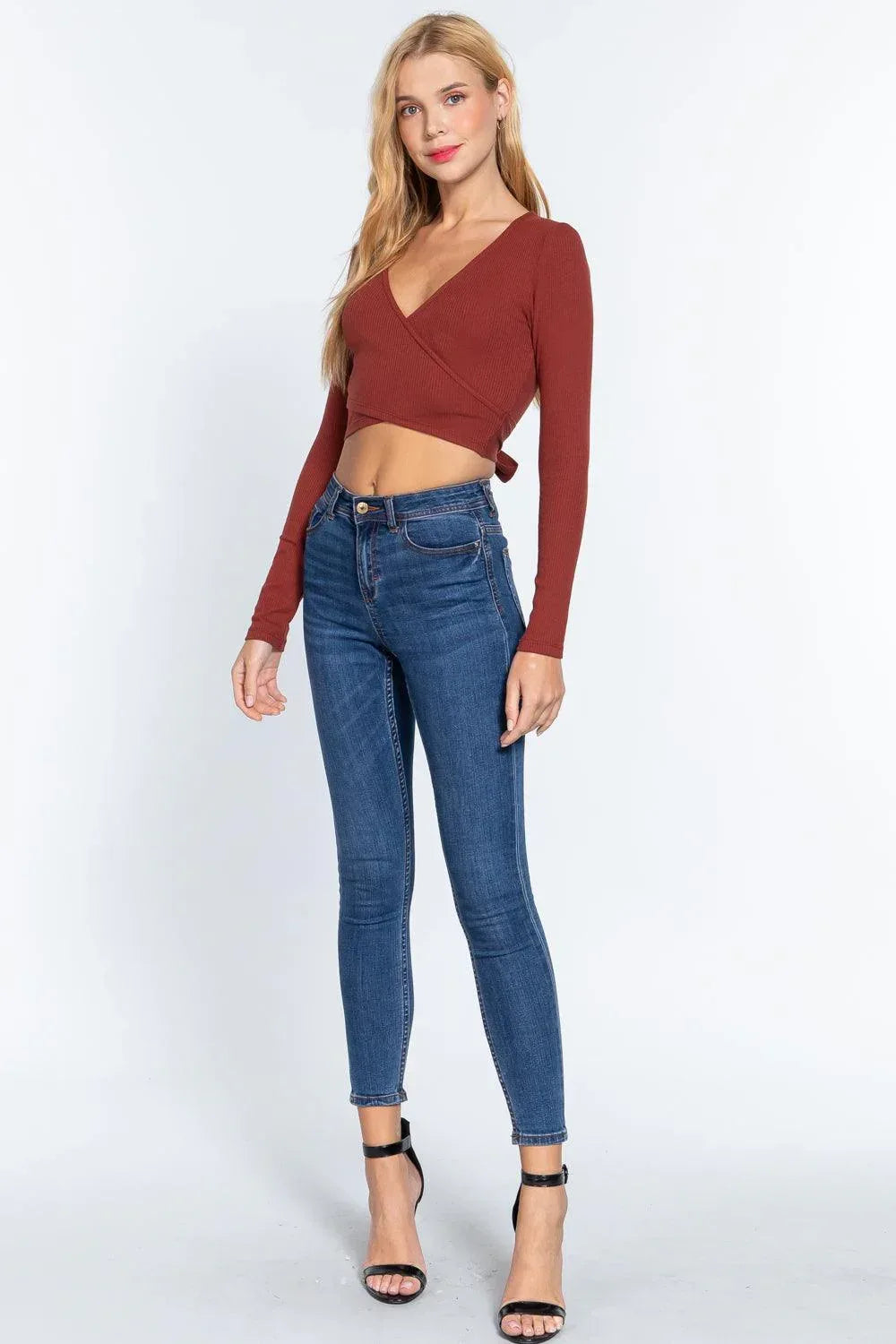 Surplice W/tie Rib Knit Top Secondary image