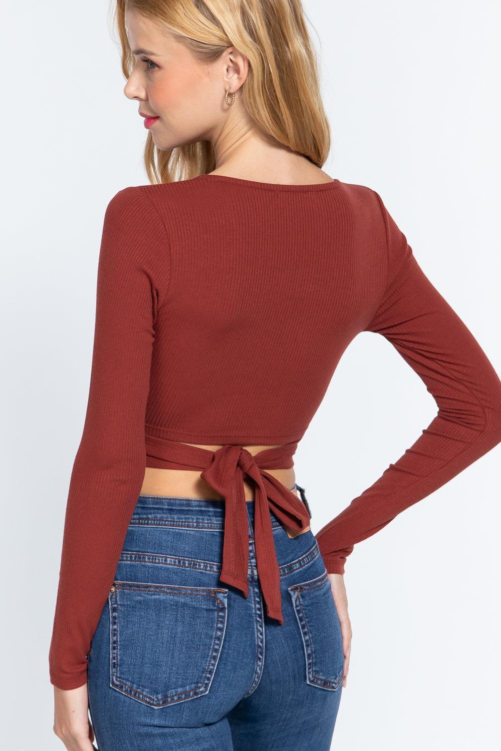 Surplice W/tie Rib Knit Top | Mixtshop LLC