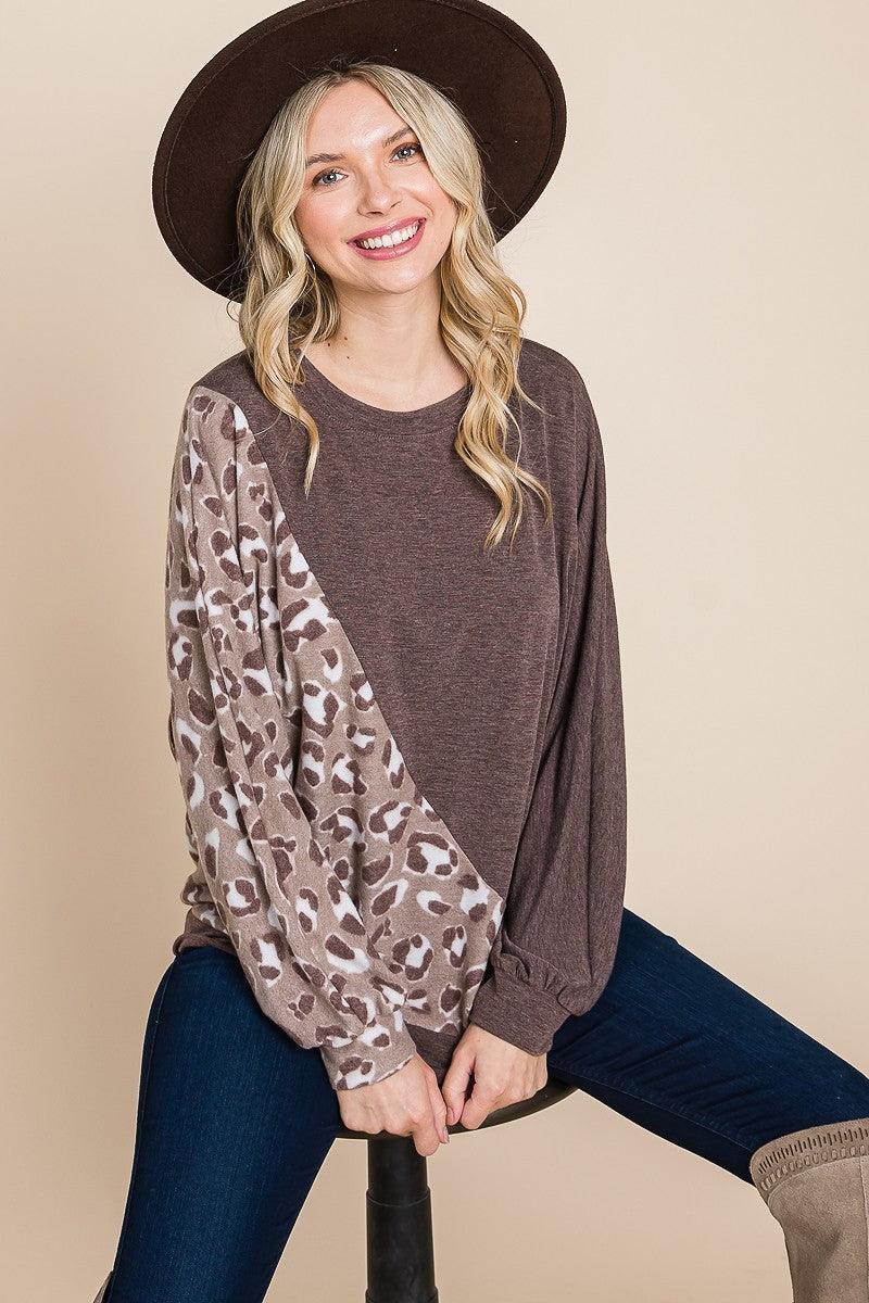 Cute Animal French Terry Brush Contrast Print Pullover With Cuff Detail | Mixtshop LLC Main image
