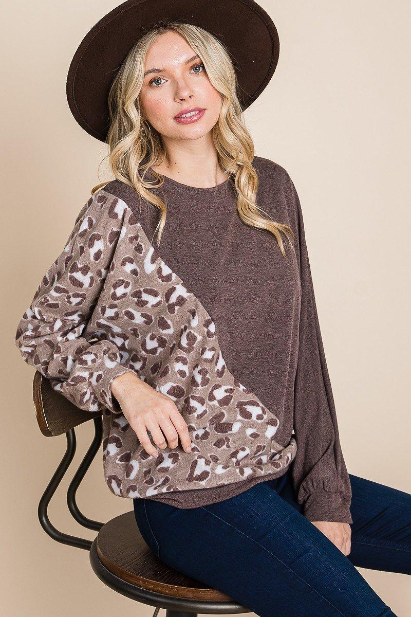 Cute Animal French Terry Brush Contrast Print Pullover With Cuff Detail | Mixtshop LLC