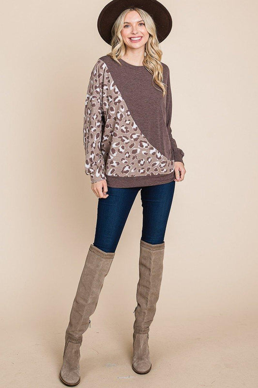 Cute Animal French Terry Brush Contrast Print Pullover With Cuff Detail | Mixtshop LLC