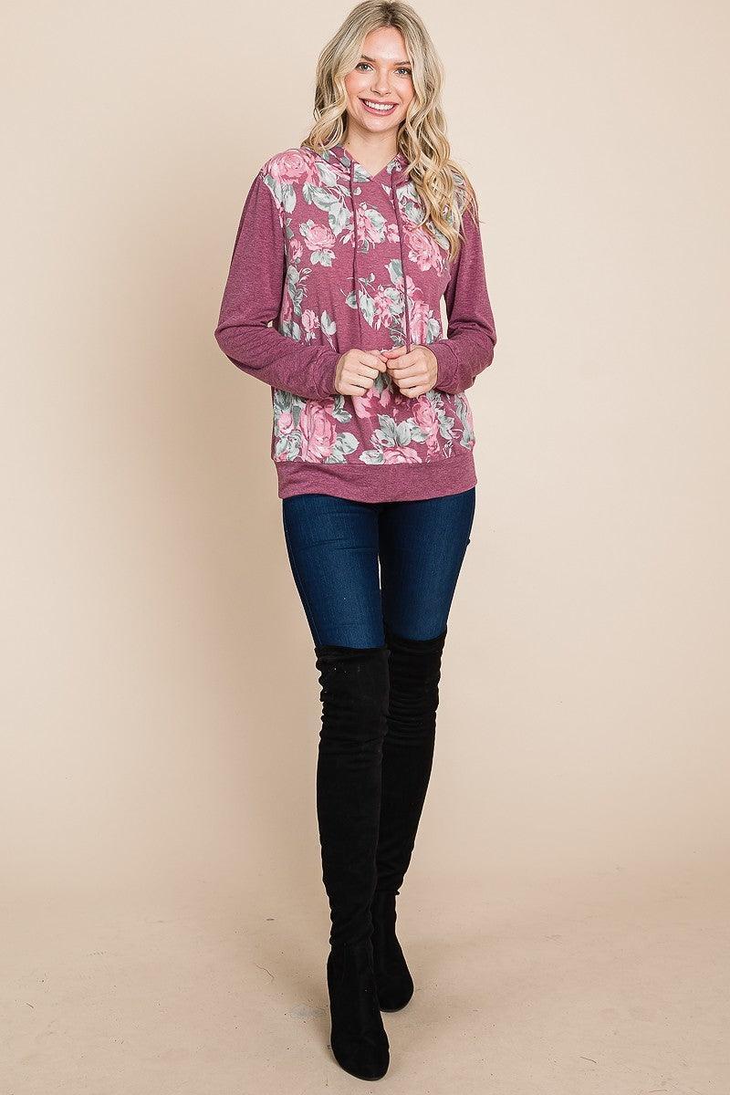 Floral Printed Contrast Hoodie With Relaxed Fit And Cuff Detail Secondary image