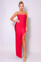 Spaghetti Strap Pleated Bust Front Slit Maxi Dress | Mixtshop LLC