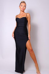 Spaghetti Strap Pleated Bust Front Slit Maxi Dress | Mixtshop LLC
