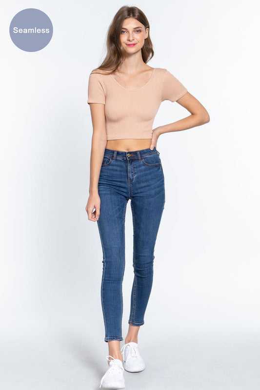 Cross Back Rib Seamless Crop Top | Mixtshop LLC