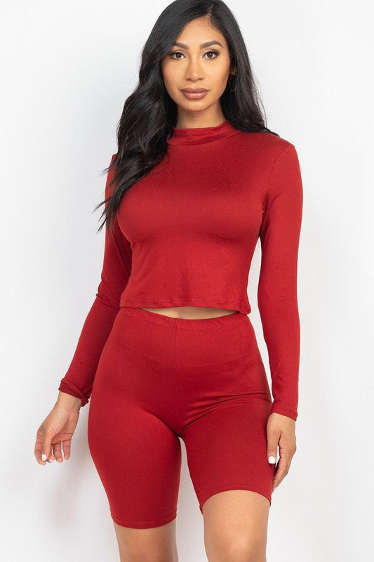 Mock Neck Top & Biker Shorts Set | Mixtshop LLC