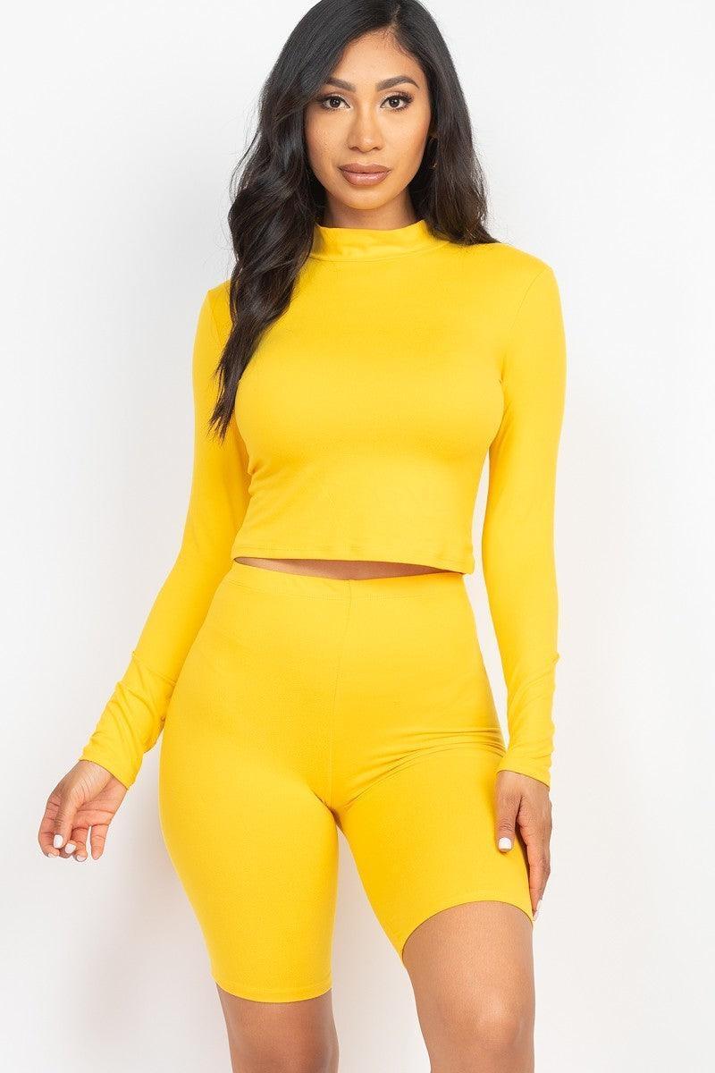 Mock Neck Top & Biker Shorts Set | Mixtshop LLC Main image
